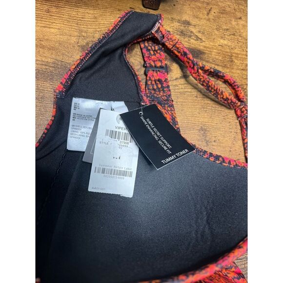 Bar III Viper Snakeskin Print Cut Out Monokini Swimsuit Sz Medium Red Black NWT! - Picture 7 of 9